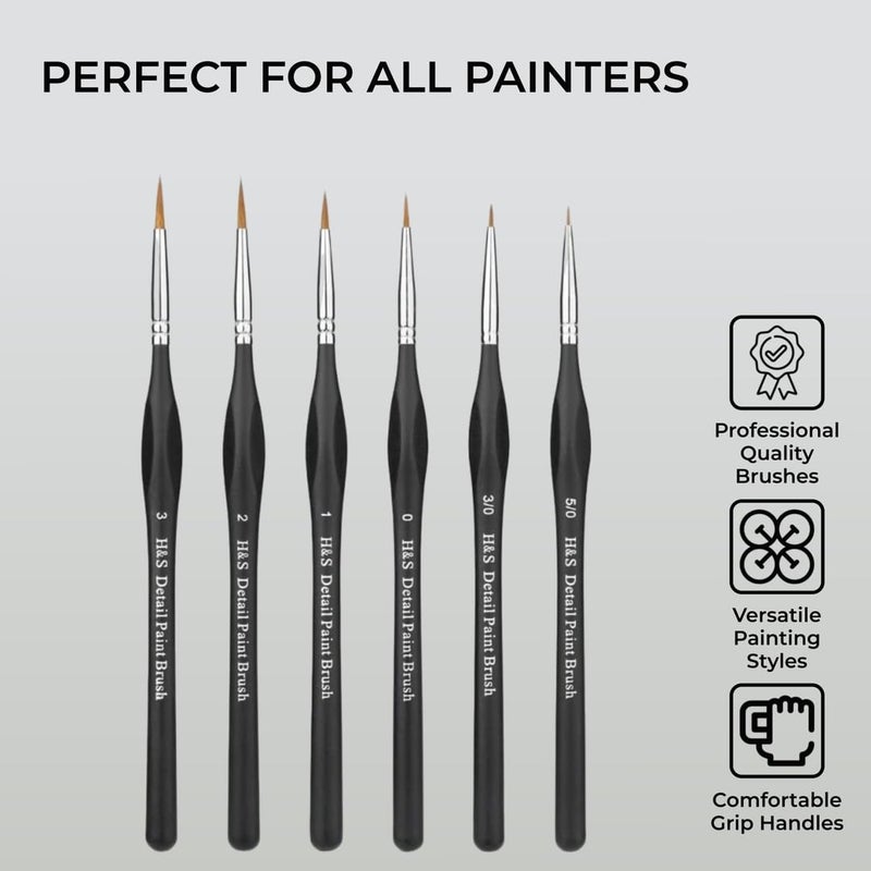 H&S Fine Detail Paint Brush Set for Oil & Acrylic Painting - 6pcs - Thin Tip Paint Brushes with Synthetic Hair - Miniature Model Brushes Also for Watercolor - Image 3