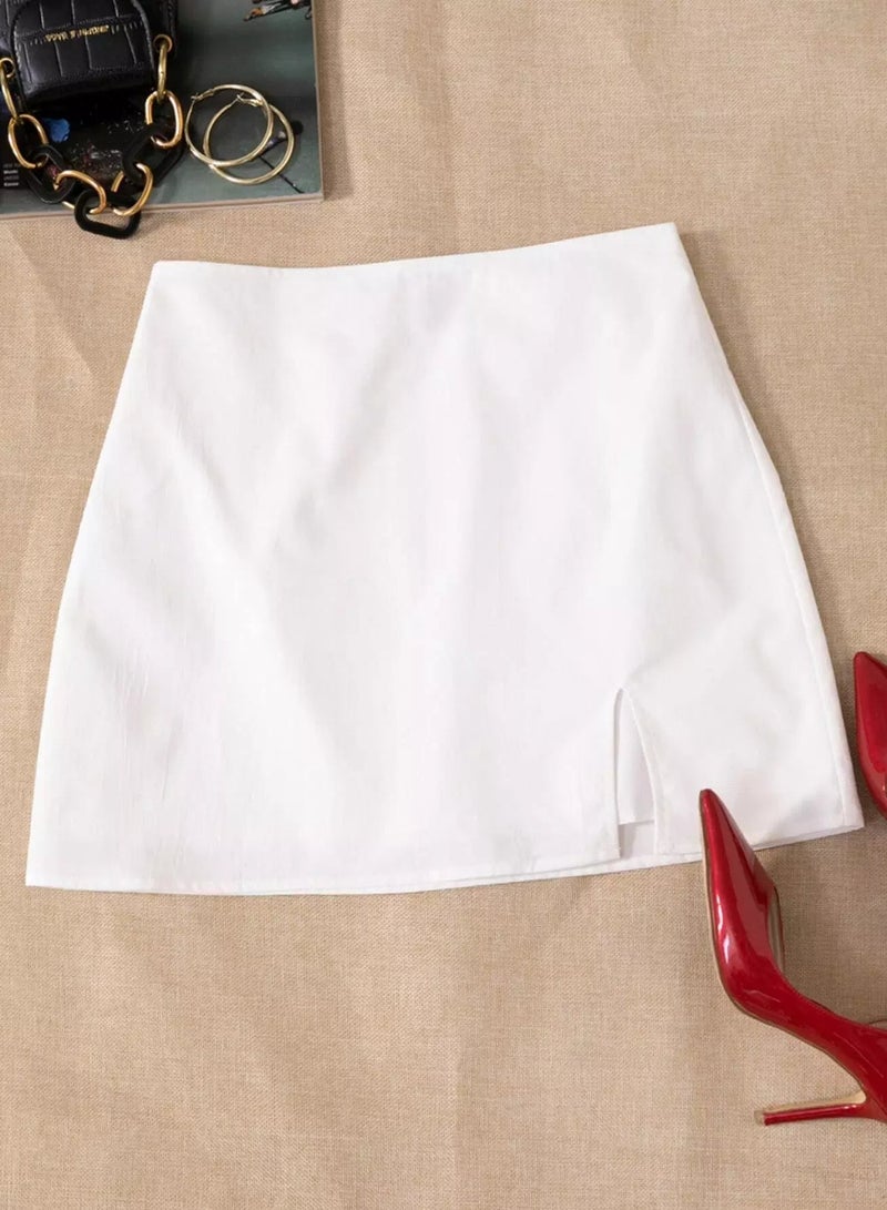 Solid Split Hem Zipper Skirt  - Image 1