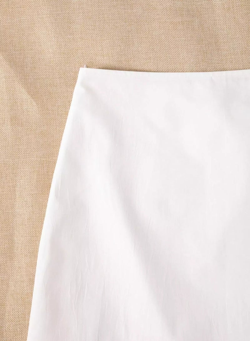 Solid Split Hem Zipper Skirt  - Image 4