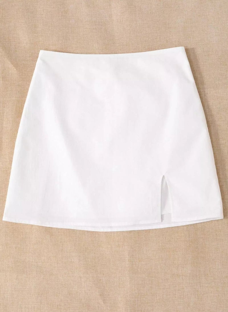 Solid Split Hem Zipper Skirt  - Image 5
