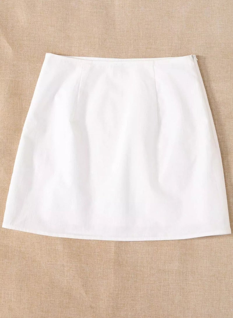 Solid Split Hem Zipper Skirt  - Image 2