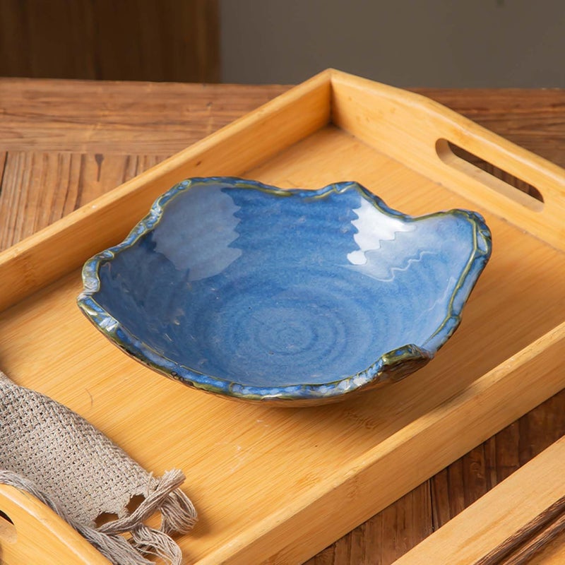 Amitofo 8" Small Ceramic Decorative Bowl 1 Pice â€“ Irregular Rim Reactive Glaze Candy Bowl, Berry Bowl, Entryway Catchall, Japanese Style Fruit Dish for Tabletop or Home Decor (Blue) - Image 5