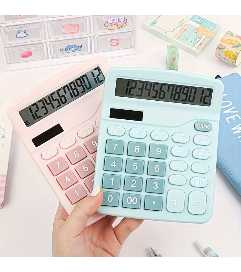 Large Desktop Calculator 12 Digit Display Solar Battery Dual Power Comfortable Touch Large Buttons Pink Color For Office School Home Use - Image 1