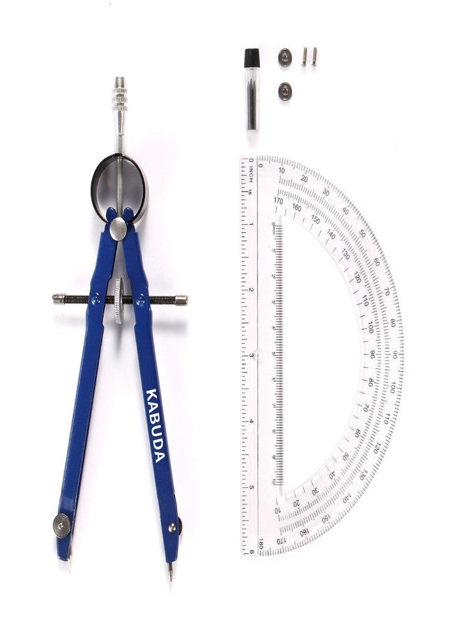 KABUDA Professional Precision Compass Set, Metal Spring Bow Compass with Protractor, Lock, Pencil Leads & Screw Replacements, for Geometry, Math, Drafting, Drawing & Measuring, School & Office Supplies - Image 1