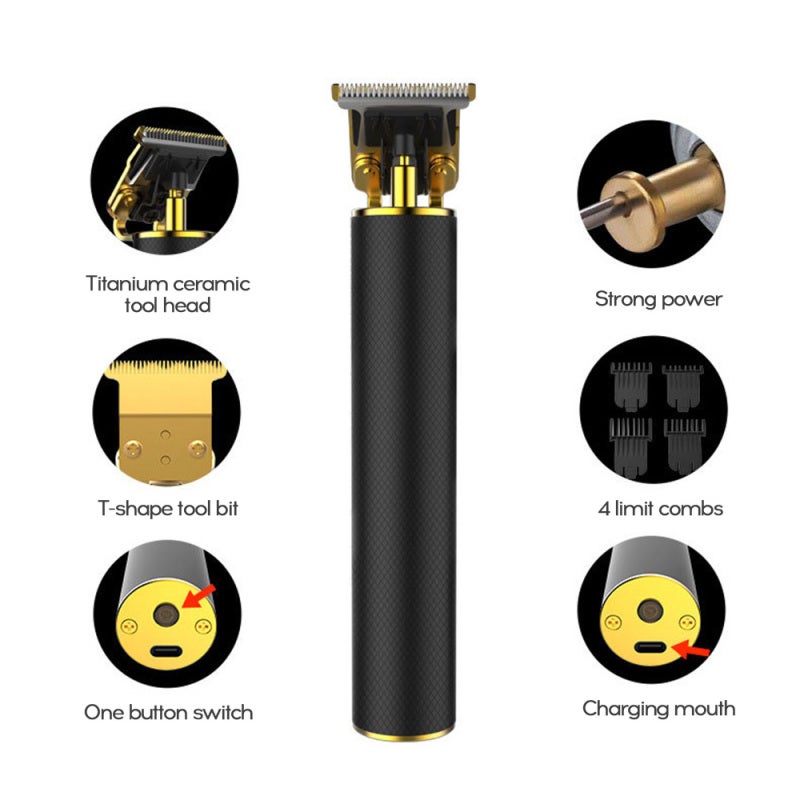 Electrical Hair Cutter: Gold T-Shape Titanium Steel Ceramic Tool Bit, Portable Lightweight Fashion Design - USB Rechargeable Large Capacity Battery, One-Key Operation for Home Personal Grooming - Image 5
