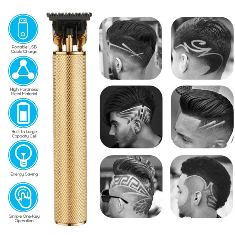 Electrical Hair Cutter: Gold T-Shape Titanium Steel Ceramic Tool Bit, Portable Lightweight Fashion Design - USB Rechargeable Large Capacity Battery, One-Key Operation for Home Personal Grooming - Image 2