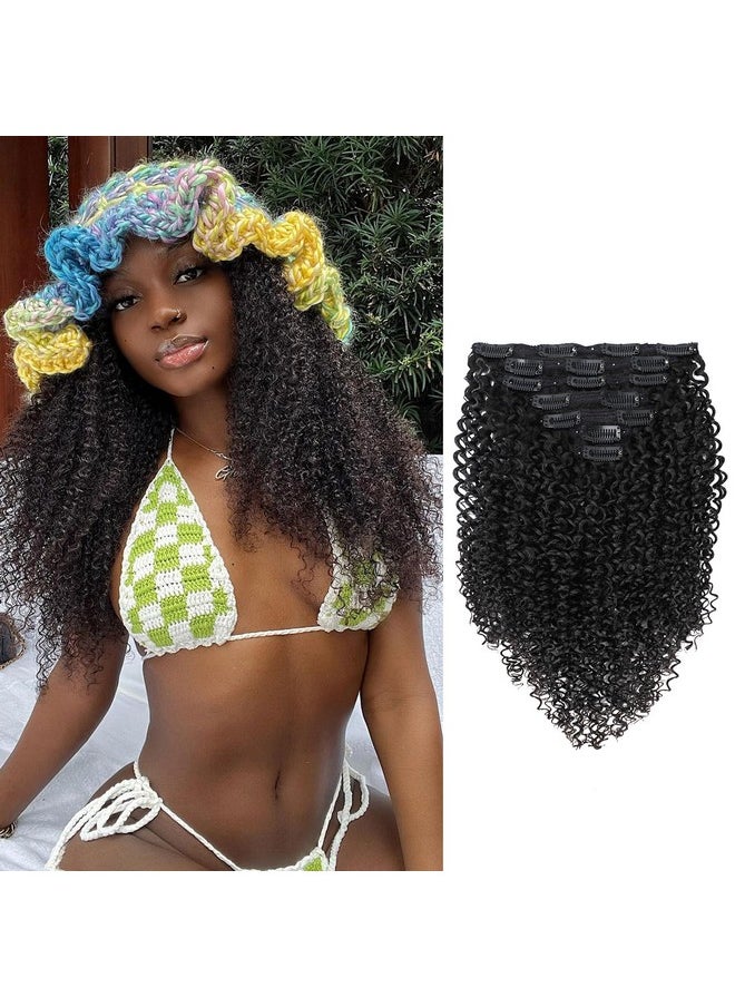 ORIGINAL QUEEN - Clip In Hair Extensions Real Human Hair Kinky Curly Clip Ins Hair Extensions For Women 7Pcs 120G/Set 24Inch Clip On Hair Extensions Double Weft Brazilian Remy Natural Black Oq Human Hair - Image 1