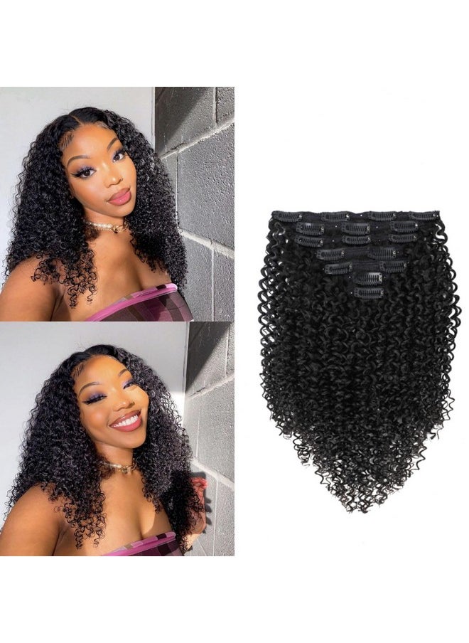 ORIGINAL QUEEN - Clip In Hair Extensions Real Human Hair Kinky Curly Clip Ins Hair Extensions For Women 7Pcs 120G/Set 24Inch Clip On Hair Extensions Double Weft Brazilian Remy Natural Black Oq Human Hair - Image 1