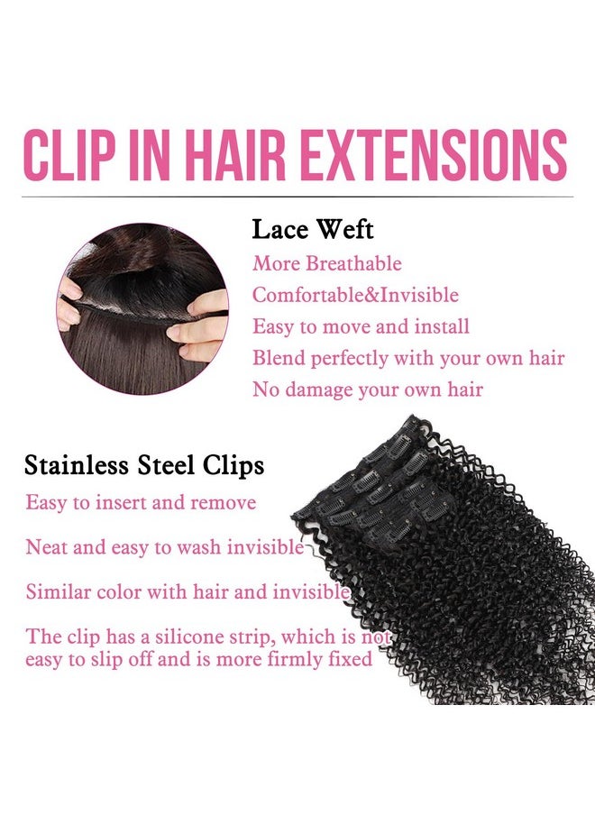 ORIGINAL QUEEN - Clip In Hair Extensions Real Human Hair Kinky Curly Clip Ins Hair Extensions For Women 7Pcs 120G/Set 24Inch Clip On Hair Extensions Double Weft Brazilian Remy Natural Black Oq Human Hair - Image 1