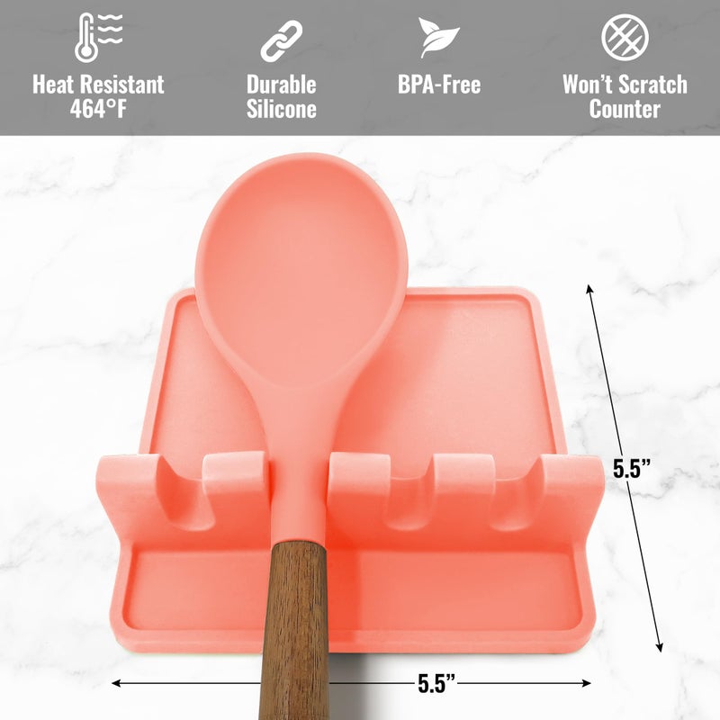Zulay Kitchen Silicone Utensil Rest with Drip Pad for Multiple Utensils - BPA-Free, Heat-Resistant Spoon Rest & Spoon Holder for Stove Top - Kitchen Utensil Holder for Ladles & Tongs - Peach Bud - Image 5