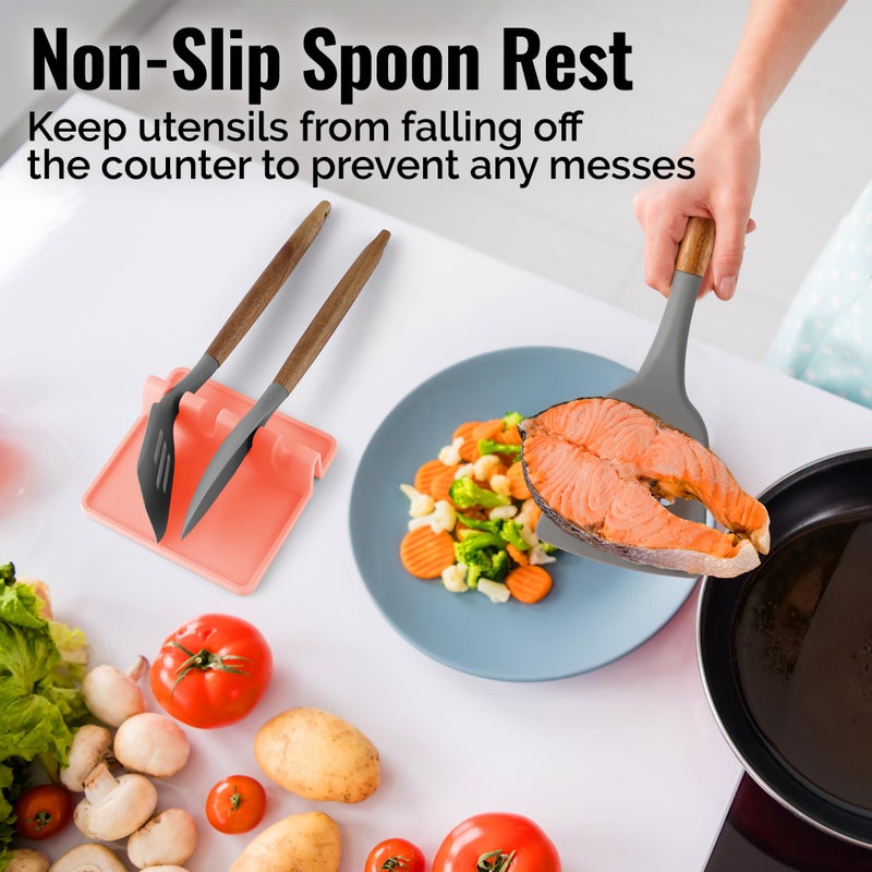 Zulay Kitchen Silicone Utensil Rest with Drip Pad for Multiple Utensils - BPA-Free, Heat-Resistant Spoon Rest & Spoon Holder for Stove Top - Kitchen Utensil Holder for Ladles & Tongs - Peach Bud - Image 4