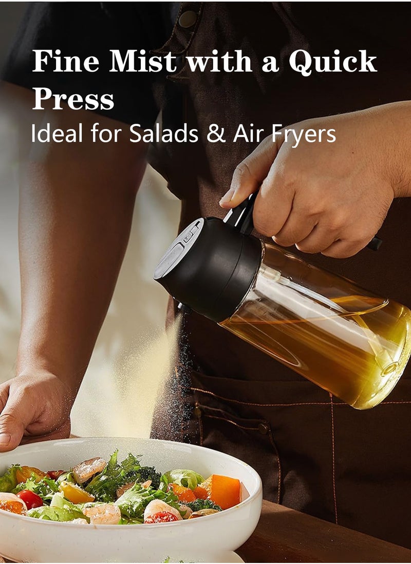 Meishida - 16oz Olive Oil Dispenser Bottle for Kitchen - 2 in 1 Oil Dispenser and Oil Sprayer for Cooking, Air Fryer, Salad, 470ml Olive Oil Sprayer - Black - Image 1