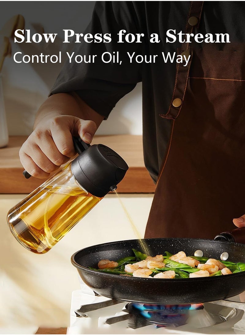 Meishida - 16oz Olive Oil Dispenser Bottle for Kitchen - 2 in 1 Oil Dispenser and Oil Sprayer for Cooking, Air Fryer, Salad, 470ml Olive Oil Sprayer - Black - Image 1