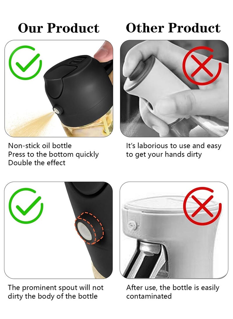 Meishida - 16oz Olive Oil Dispenser Bottle for Kitchen - 2 in 1 Oil Dispenser and Oil Sprayer for Cooking, Air Fryer, Salad, 470ml Olive Oil Sprayer - Black - Image 1
