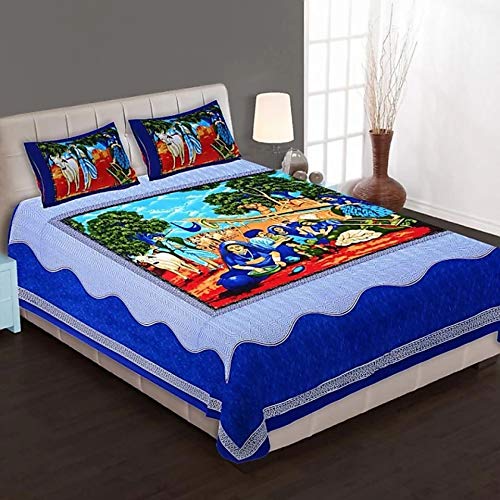 Flyrra Rajasthani Jaipuri Sanganeri Print 144 TC 100 Pure Cotton BedSheet Set for Double Bed King SizeDouble Bedsheet Cotton with 2 Pillow Covers D263 - Image 1