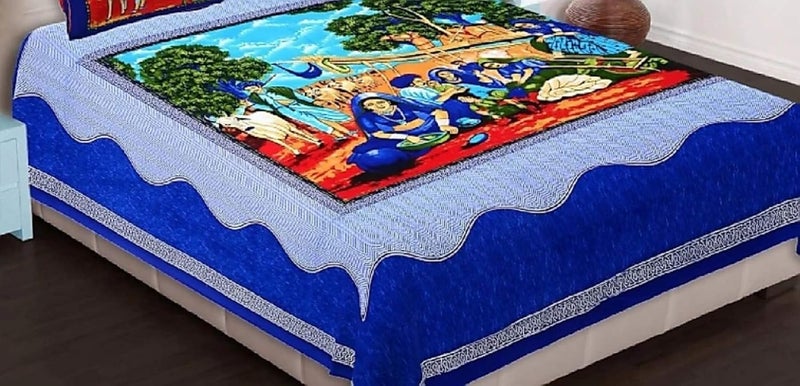 Flyrra Rajasthani Jaipuri Sanganeri Print 144 TC 100 Pure Cotton BedSheet Set for Double Bed King SizeDouble Bedsheet Cotton with 2 Pillow Covers D263 - Image 2