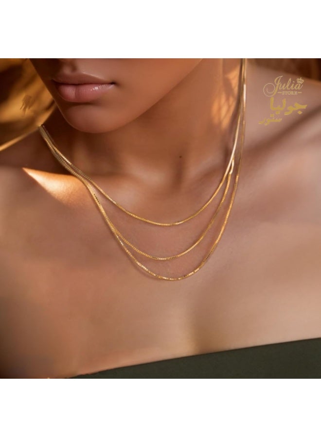Julia Store 18k Gold Plated 316L Stainless Steel Trendy Triple layer Thin 2MM Snake Herringbone Choker Dainty Layered Necklaces - Image 3