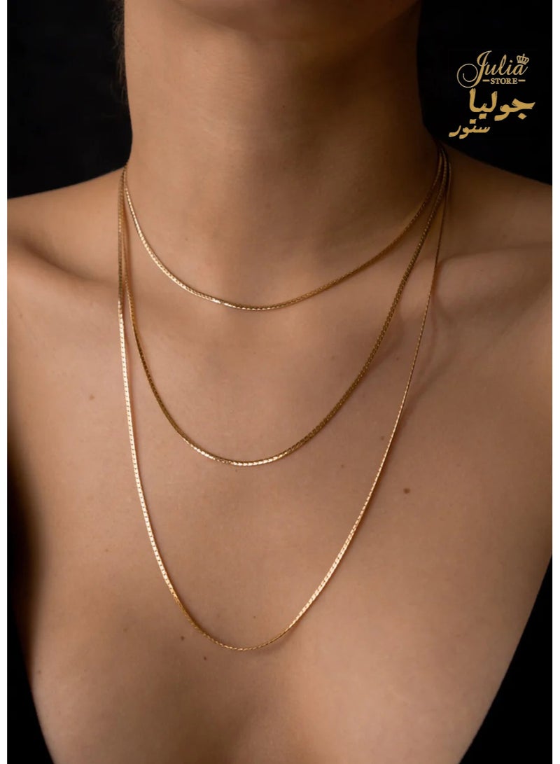Julia Store 18k Gold Plated 316L Stainless Steel Trendy Triple layer Thin 2MM Snake Herringbone Choker Dainty Layered Necklaces - Image 1