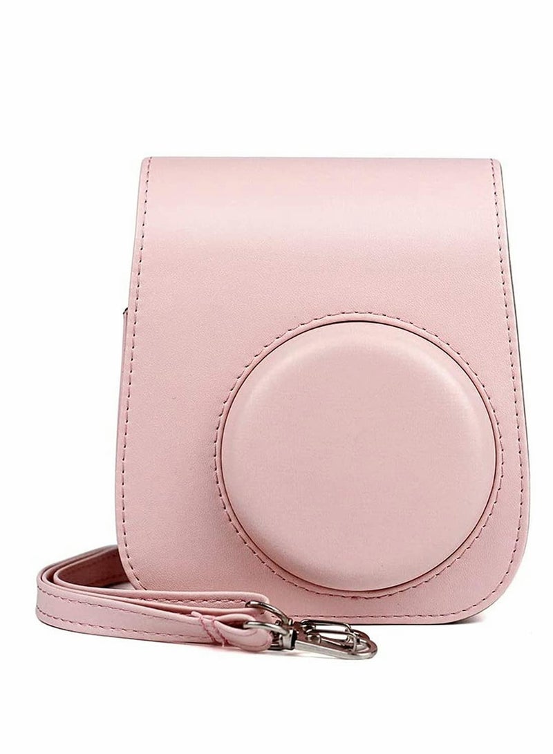 Blush Pink PU Leather Case for Fujifilm Instax Mini 11 Instant Camera with Adjustable Strap Stylish Protection - Image 3