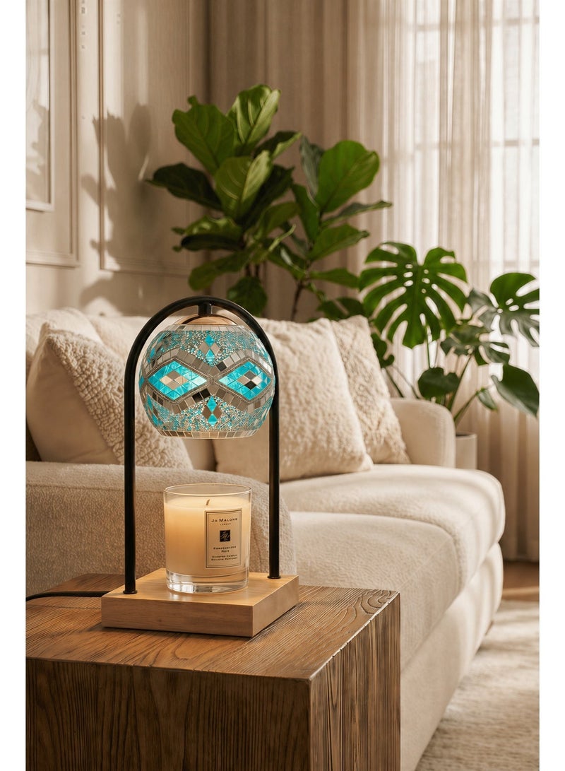 Wooden Aromatherapy Wax Melt Lamp with Timer & Dimmable Night Light, Turkish Moroccan Candle Warmer Lamp, Adjustable Height Electric Candle Warmer for Bedroom, Home Office Decor & Gift for Women Mom - Image 1