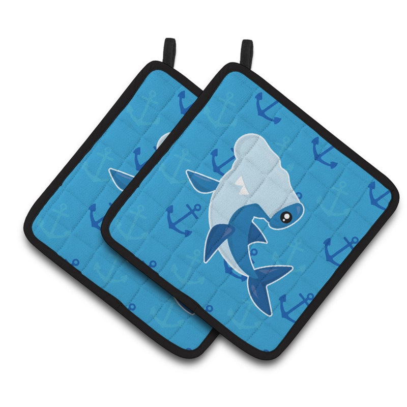 Caroline's Treasures ""Caroline's Treasures BB6941PTHD Hammerhead Shark on Anchors Pair of Pot Holders  7.5 x 7.5""""  Multicolor"" 