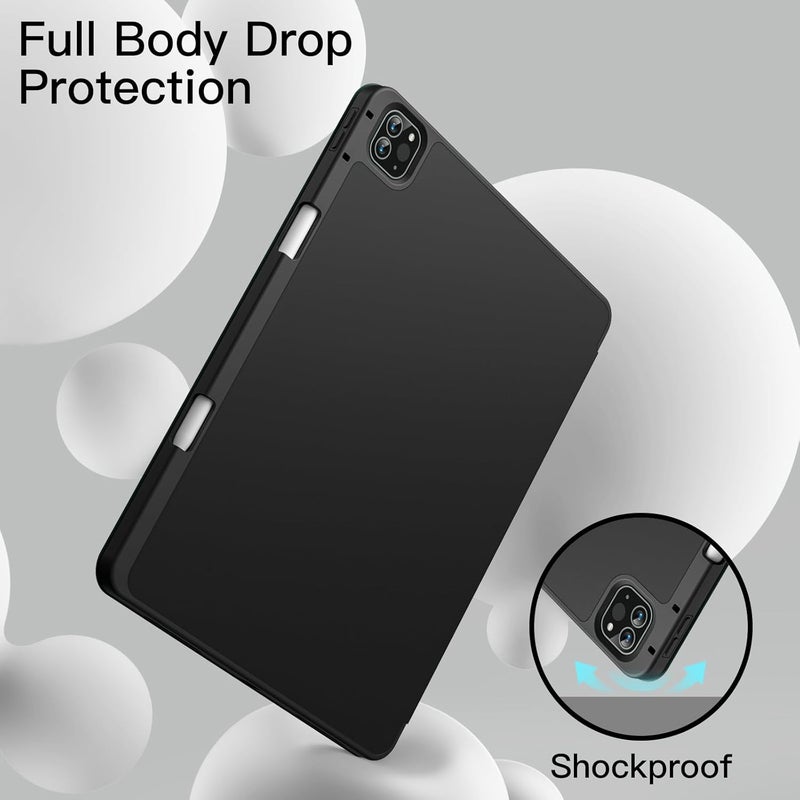 جي تيك حافظة لجهاز آيباد برو 12.9 بوصة (الجيل السادس/الخامس، موديل 2022/2021) مع حامل قلم، تدعم شحن القلم الثاني، غطاء رفيع للجهاز اللوحي مع ظهر ناعم من البولي يوريثان الحراري، خاصية الإيقاظ/السكون التلقائي (أسود) - Image 4