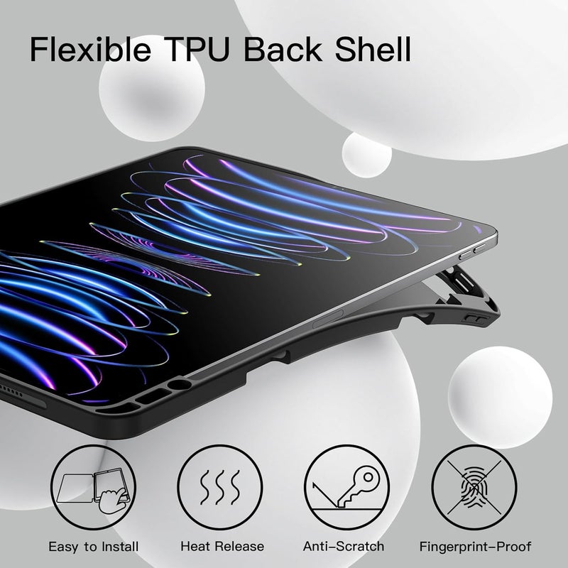 جي تيك حافظة لجهاز آيباد برو 12.9 بوصة (الجيل السادس/الخامس، موديل 2022/2021) مع حامل قلم، تدعم شحن القلم الثاني، غطاء رفيع للجهاز اللوحي مع ظهر ناعم من البولي يوريثان الحراري، خاصية الإيقاظ/السكون التلقائي (أسود) - Image 3