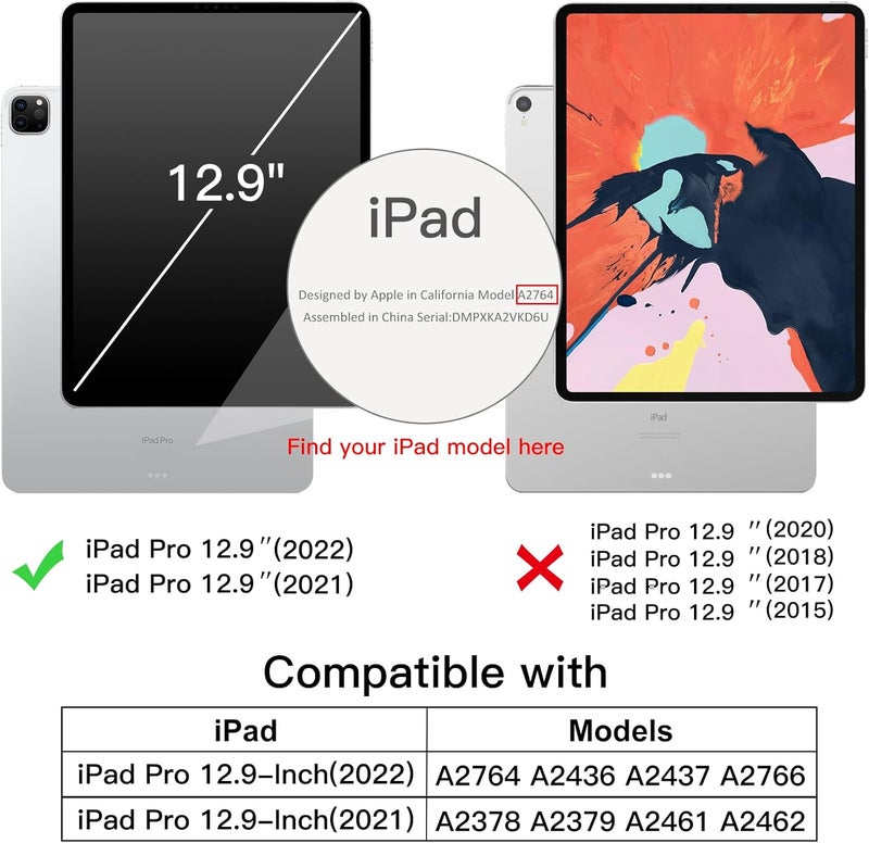 جي تيك حافظة لجهاز آيباد برو 12.9 بوصة (الجيل السادس/الخامس، موديل 2022/2021) مع حامل قلم، تدعم شحن القلم الثاني، غطاء رفيع للجهاز اللوحي مع ظهر ناعم من البولي يوريثان الحراري، خاصية الإيقاظ/السكون التلقائي (أسود) - Image 2