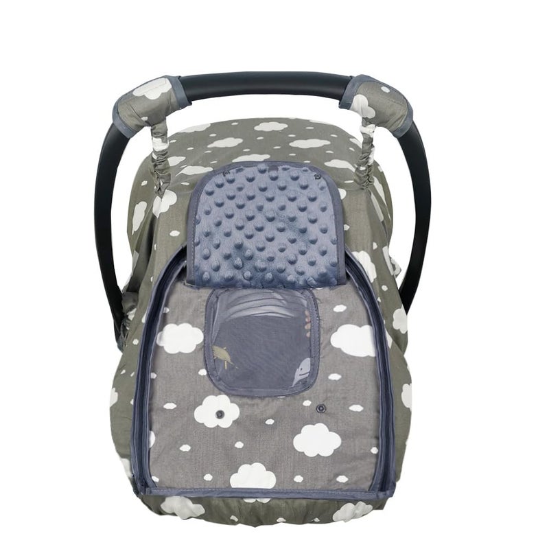 Carseat Cover for Baby Baby car seat Covers for Infant car seat Baby Carrier Cover Canopy Window in Door Open 2 Layers Grey Cloud felxible Connection