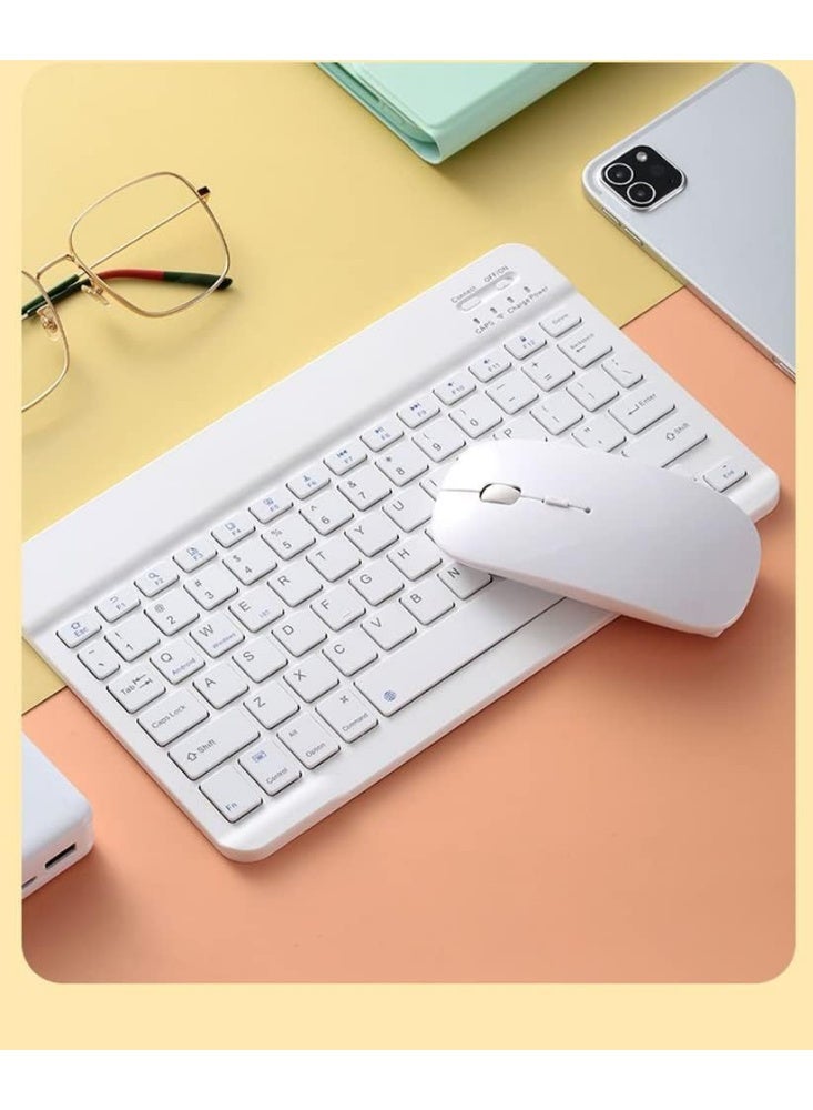 طقم لوحة مفاتيح وماوس لاسلكيين بلوتوث، مريح وصغير الحجم وقابل لإعادة الشحن، متوافق مع أجهزة جميع الاجهزة لون أبيض - Image 5