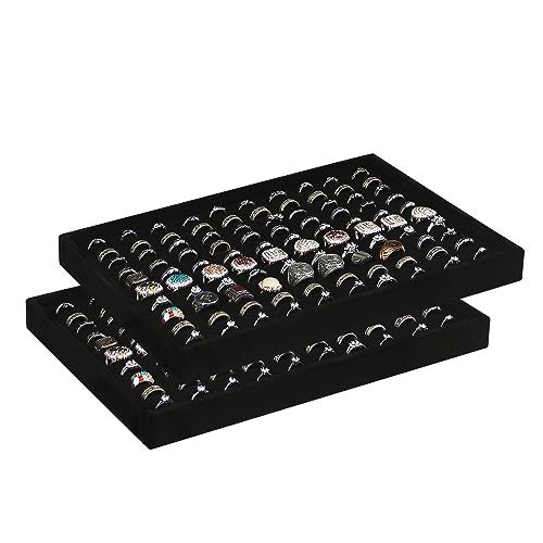 Coward 2PcsSet Black Velvet Stackable Ring Organizer Tray Velvet Ring Earring Stud Jewelry Display Holder Tray for Store Selling or Home Show Storage - Image 1