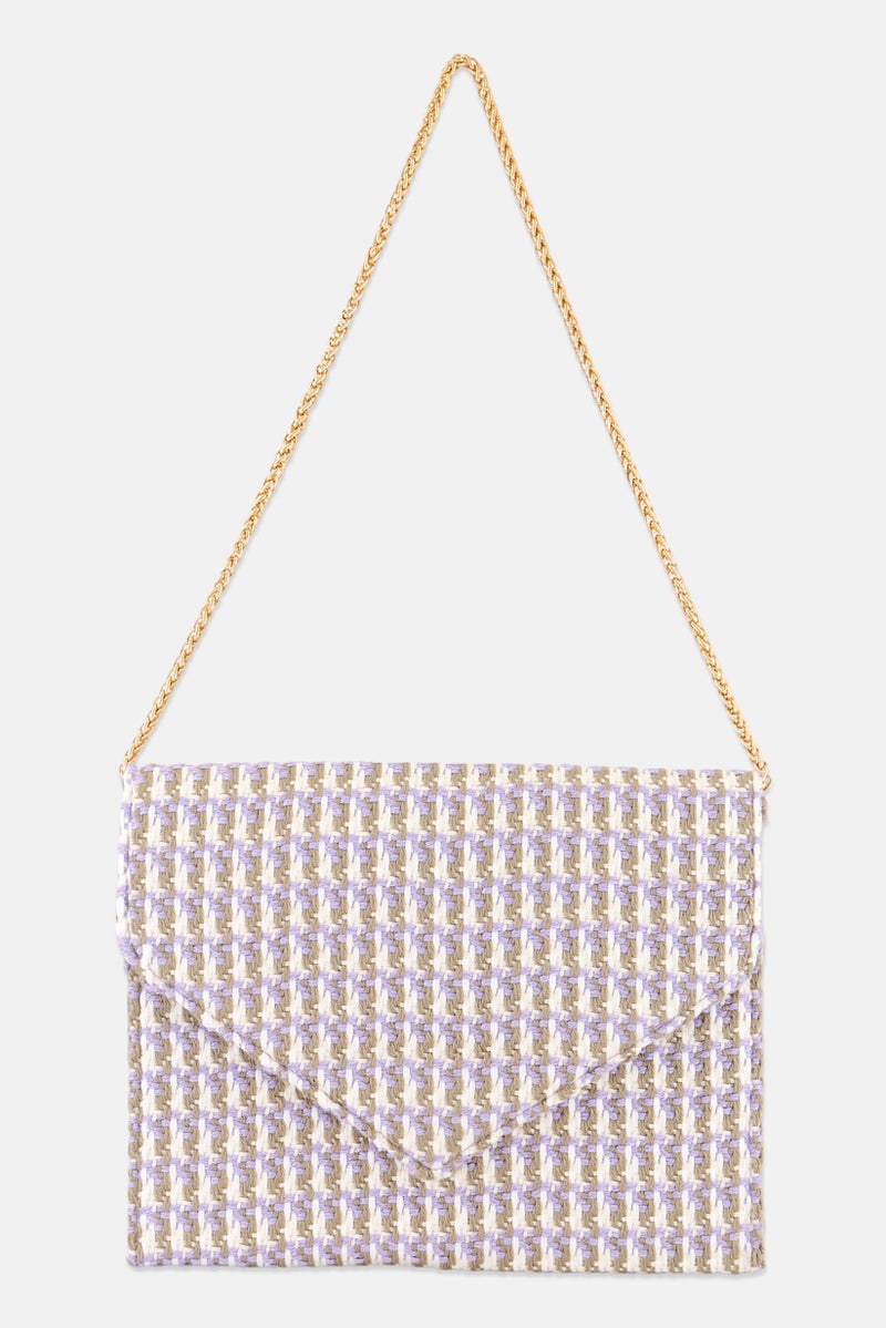 Urban Expressions Women Plaid Clutch Bag 23 H x 28 x 1 W L cm, Lilac  - Image 1