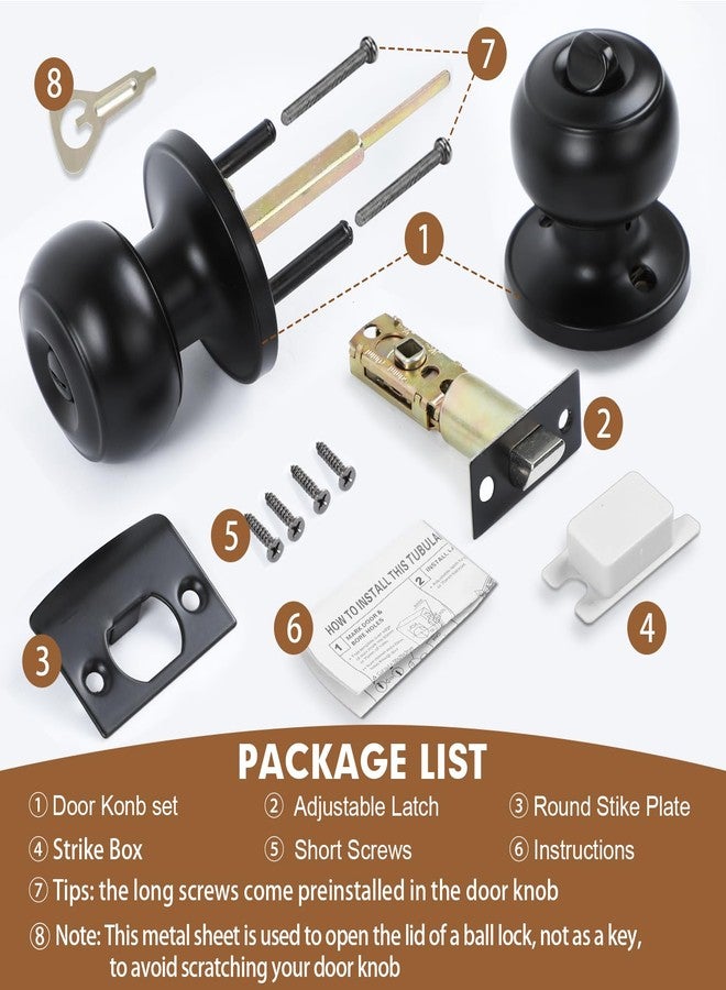 RAZCC Privacy Door Knobs, 10 Pack Matte Black Door Knobs with Lock, Bed and Bath Door Knob Interior Keyless Locksets, Round Door Handles Reversible for Left Right Handed Doors - Image 2
