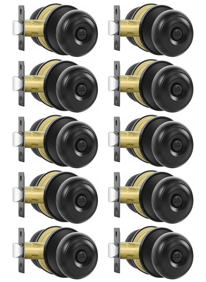 RAZCC Privacy Door Knobs, 10 Pack Matte Black Door Knobs with Lock, Bed and Bath Door Knob Interior Keyless Locksets, Round Door Handles Reversible for Left Right Handed Doors - Image 1
