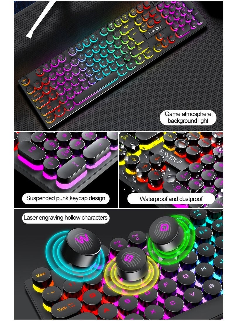 T-WOLF - Gaming Mouse 104 Keys Gaming Keyboard ,Waterproof RGB Color Suitable for PC/Ps4/Xbox Gamers, Android PUBG CODM Genshin Diablo All Games - Image 1