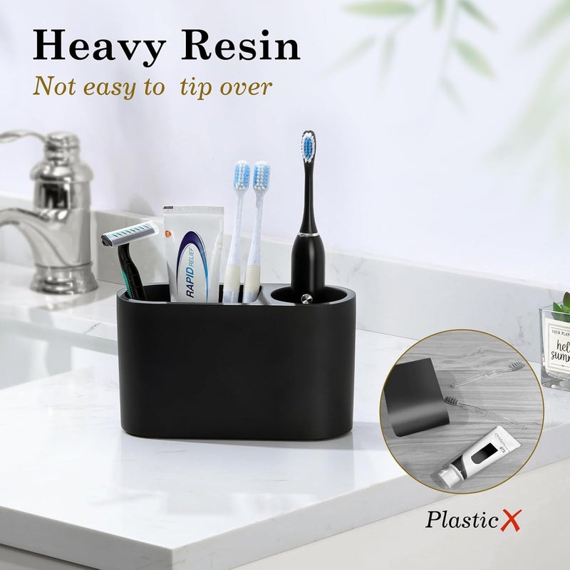 Luxspire Toothbrush Holder, 2 Slots Toothbrush and Toothpaste Holdersfor Bathrooms, Resin Toothbrush Holder Electric Toothbrush Stand for Vanity Countertop, Bathroom Accessories, Matte Black - Image 2