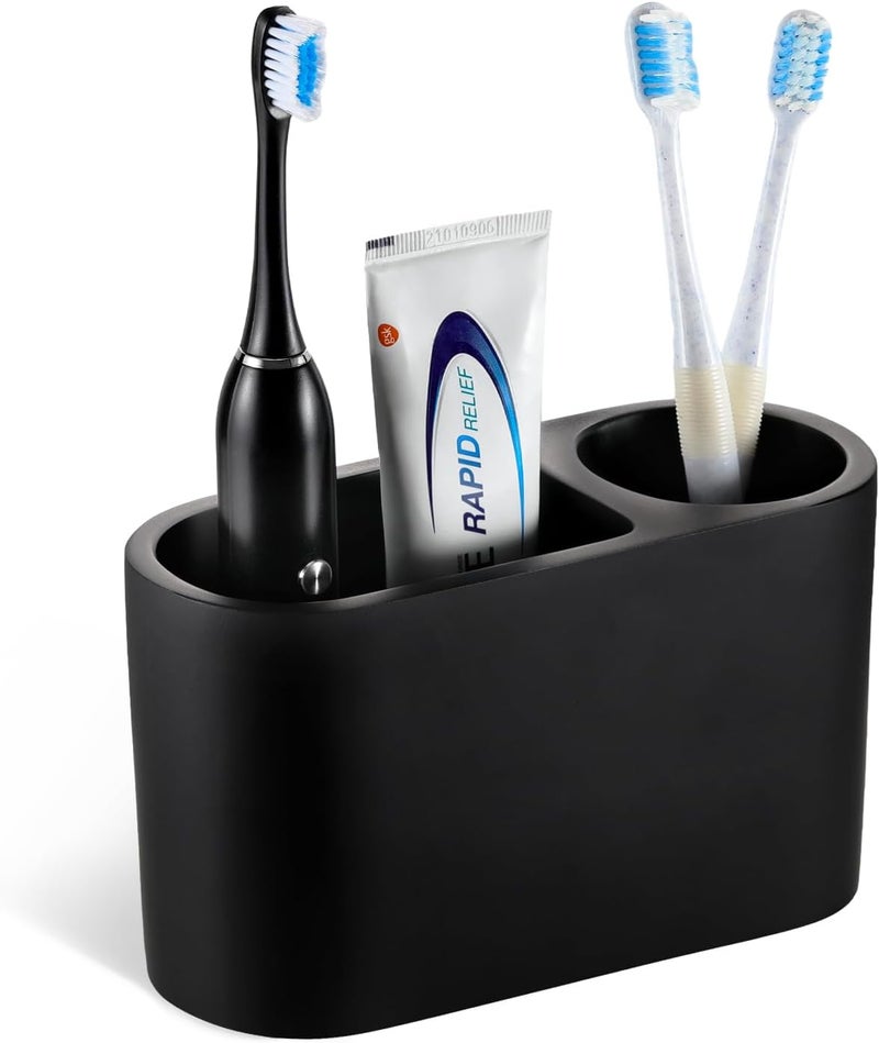 Luxspire Toothbrush Holder, 2 Slots Toothbrush and Toothpaste Holdersfor Bathrooms, Resin Toothbrush Holder Electric Toothbrush Stand for Vanity Countertop, Bathroom Accessories, Matte Black - Image 1