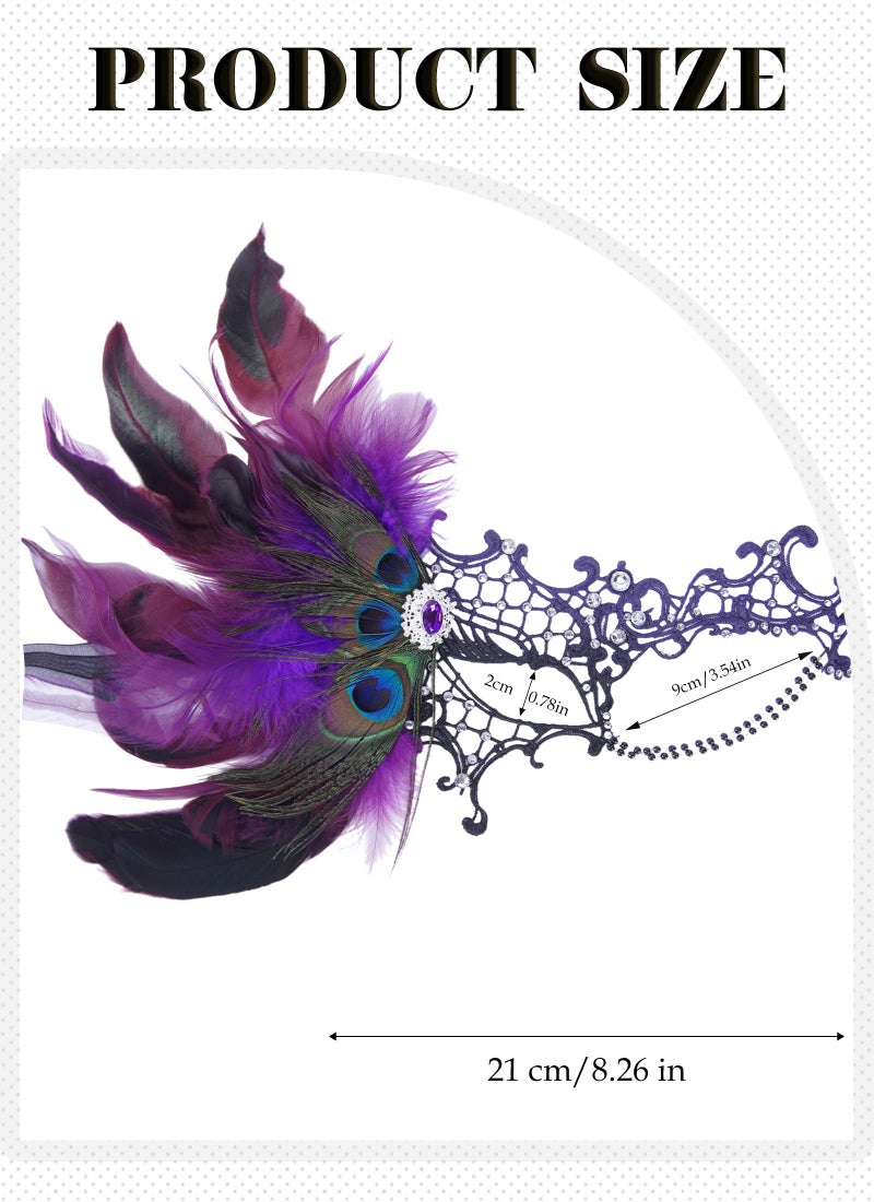 Zinniday Halloween Masquerade Masks for Women -2026 Black Purple Peacock Feather Lace Mask, 1920s 50s Antique Venetian Eyemask for Woman Cosplay Party Evening Carnival Costume Prom Renaissance - Image 4