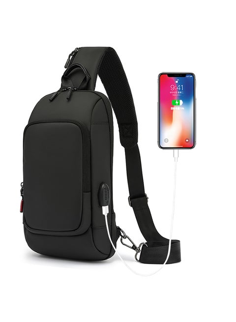 Qiccijoo Sling Bag Crossbody Backpack for Men Women Small Sling Backpack Travel Hiking Backpack with USB Charger Port Anti Theft Shoulder Bag Multipurpose Chest Bag(Black)
