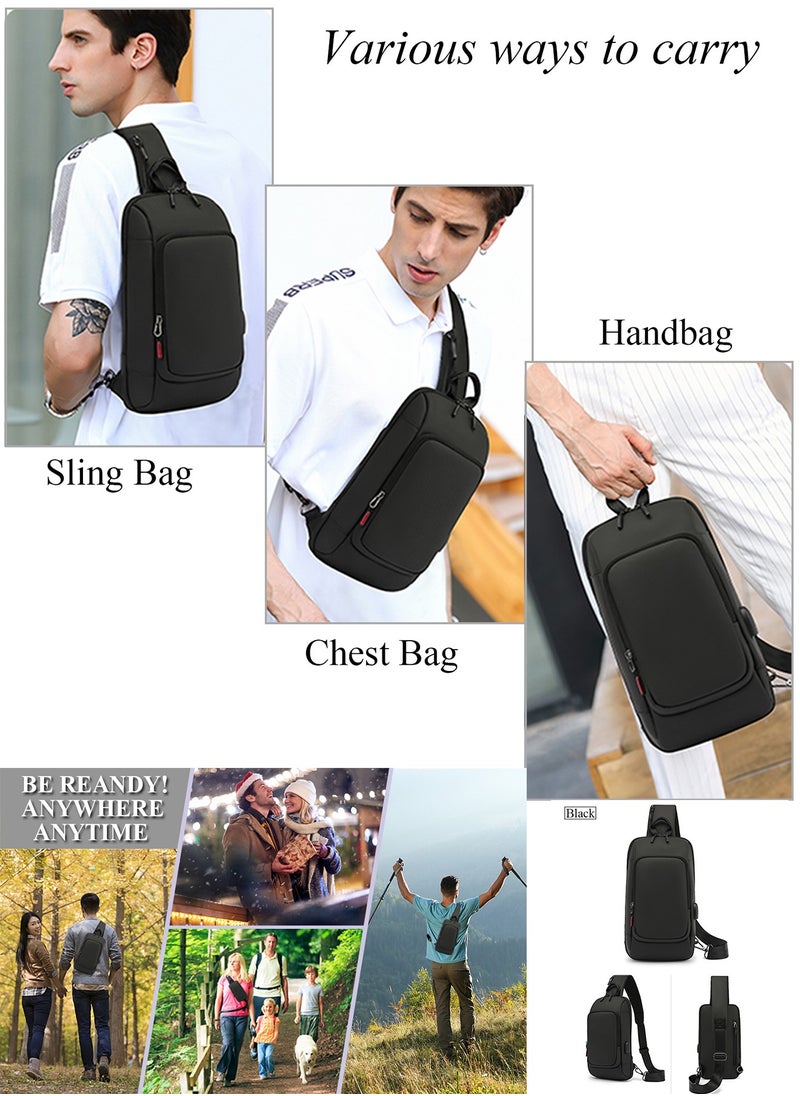 Qiccijoo - Qiccijoo Sling Bag Crossbody Backpack for Men Women Small Sling Backpack Travel Hiking Backpack with USB Charger Port Anti Theft Shoulder Bag Multipurpose Chest Bag(Black) - Image 1