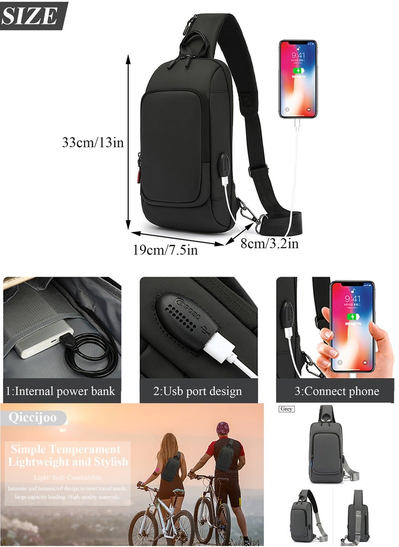 Qiccijoo - Qiccijoo Sling Bag Crossbody Backpack for Men Women Small Sling Backpack Travel Hiking Backpack with USB Charger Port Anti Theft Shoulder Bag Multipurpose Chest Bag(Black) - Image 1