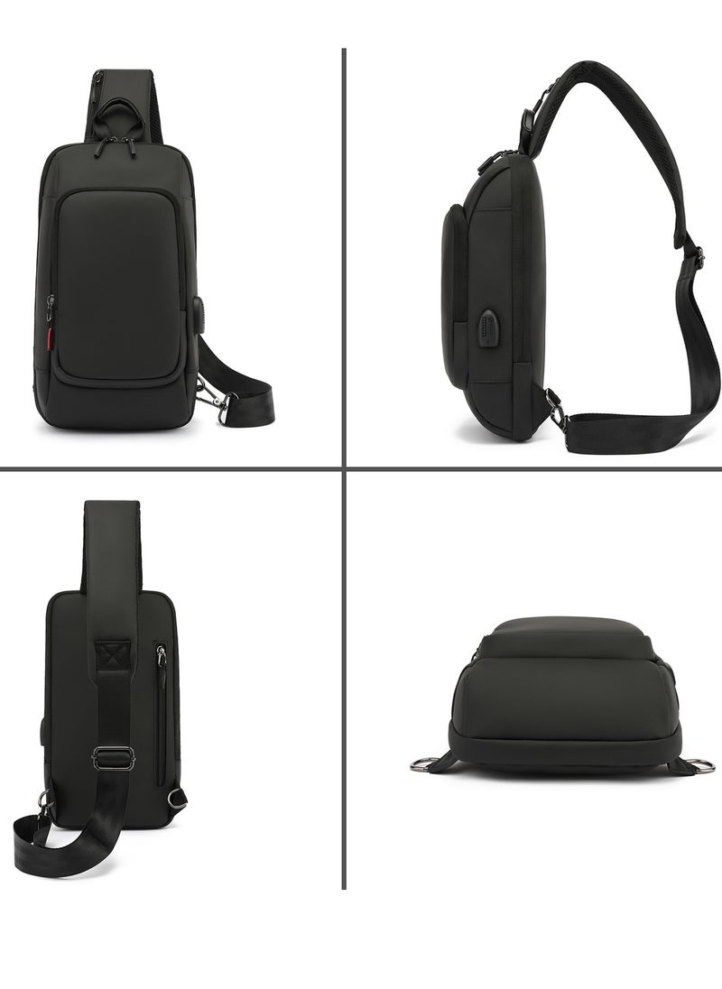 Qiccijoo - Qiccijoo Sling Bag Crossbody Backpack for Men Women Small Sling Backpack Travel Hiking Backpack with USB Charger Port Anti Theft Shoulder Bag Multipurpose Chest Bag(Black) - Image 1