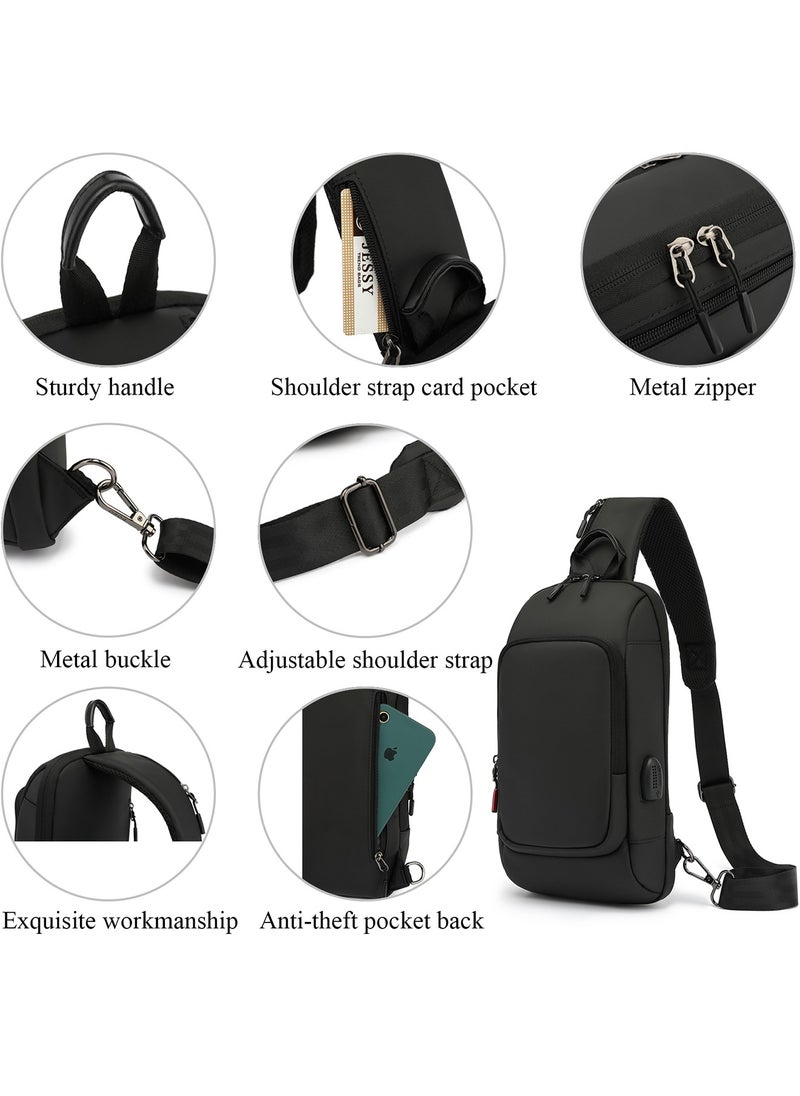 Qiccijoo - Qiccijoo Sling Bag Crossbody Backpack for Men Women Small Sling Backpack Travel Hiking Backpack with USB Charger Port Anti Theft Shoulder Bag Multipurpose Chest Bag(Black) - Image 1