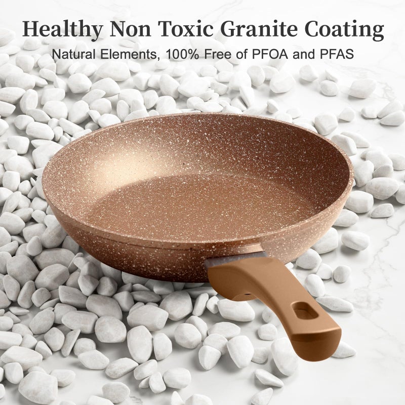 Innerwell Healthy Nonstick Granite Cookware Set - 3 Pcs, Induction Skillets With Lids, PFOA Free, No Toxic Egg Omelette Frying Pan - Image 2