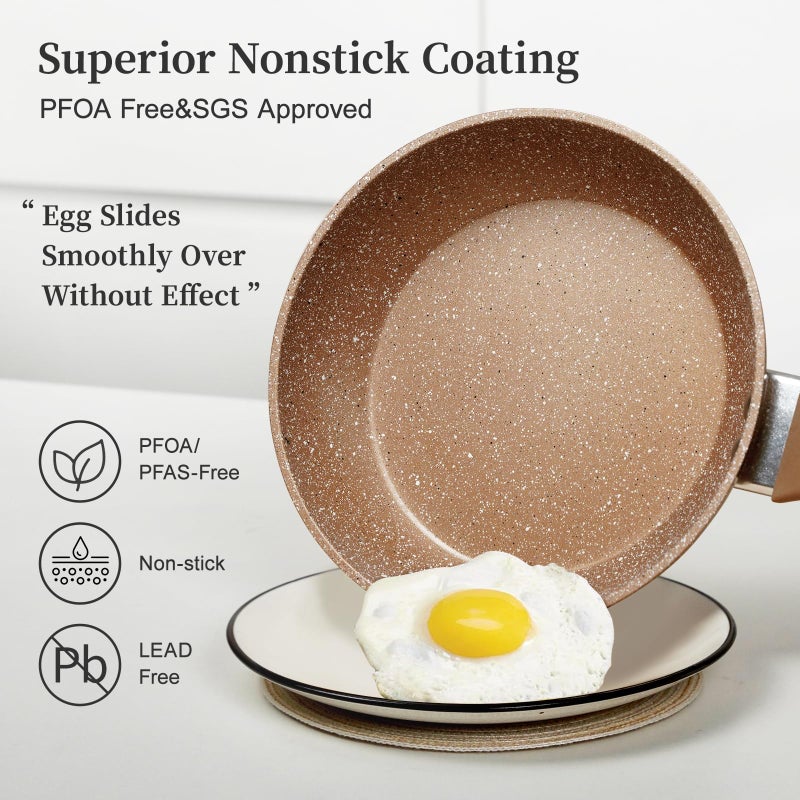 Innerwell Healthy Nonstick Granite Cookware Set - 3 Pcs, Induction Skillets With Lids, PFOA Free, No Toxic Egg Omelette Frying Pan - Image 3
