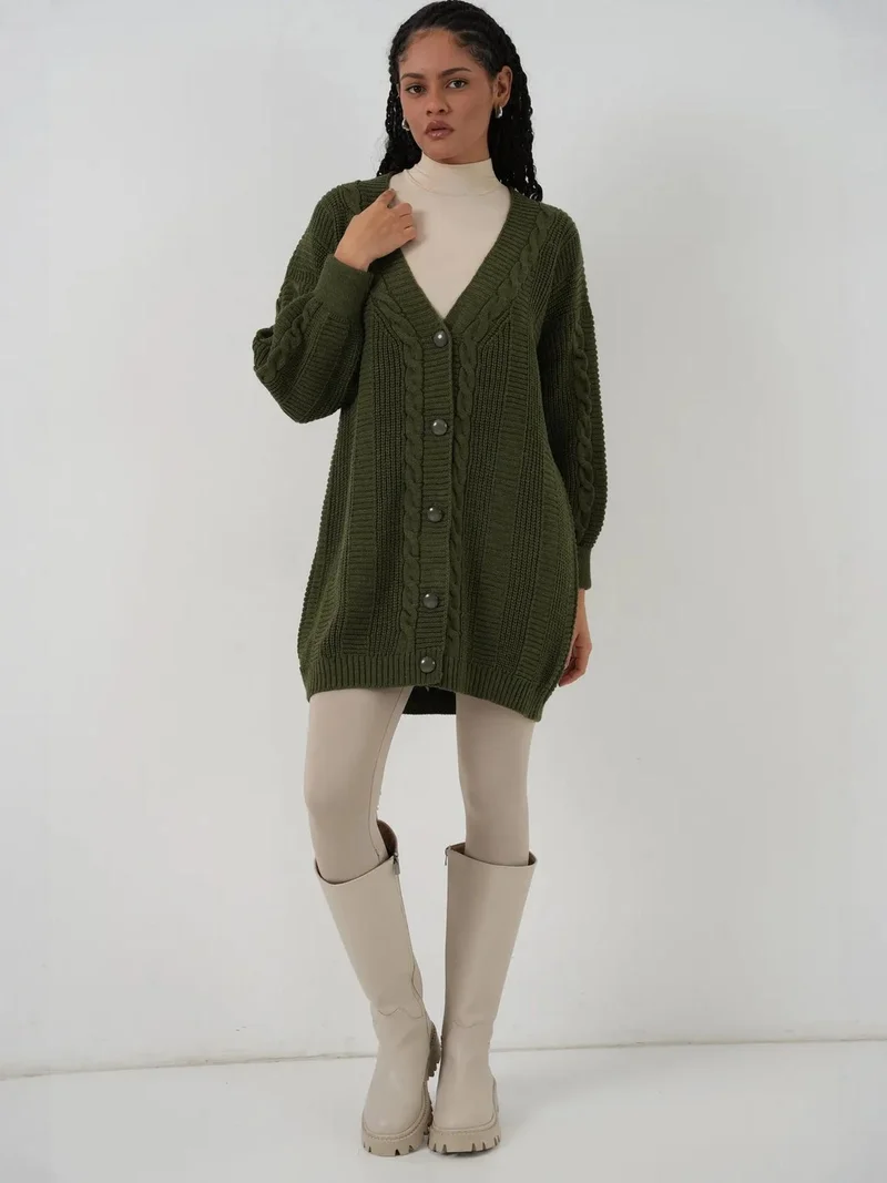 BIG DART BDART Buttoned V-Neck Jacquard Cardigan