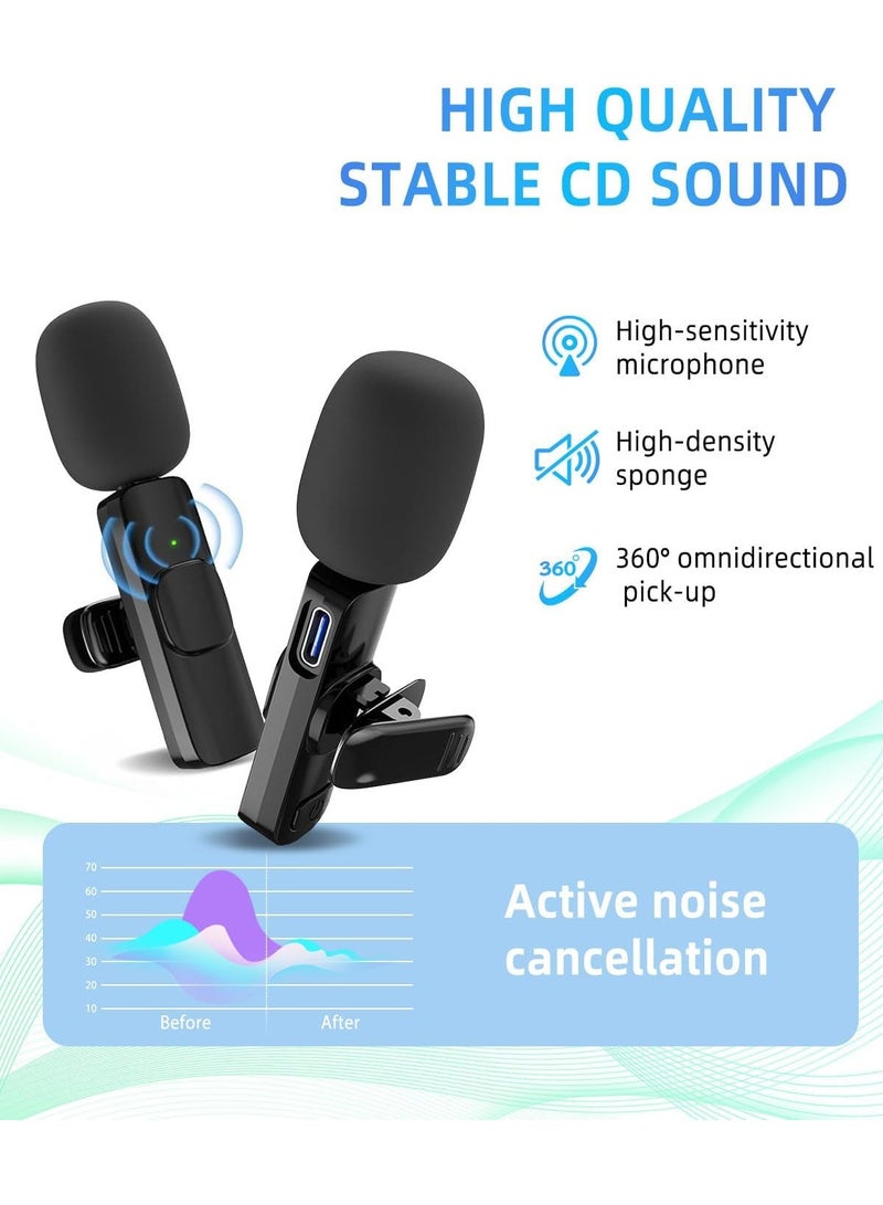ميكروفونات لاسلكية، ميكروفون Lavalier لاسلكي لأجهزة iPhone/iOS/Android/PC/الكمبيوتر المحمول، ميكروفون بلوتوث يعمل بالقابس، مزامنة تلقائية لتقليل الضوضاء بـ 3 مستويات للتسجيل، البث المباشر، TikTok، You - Image 2
