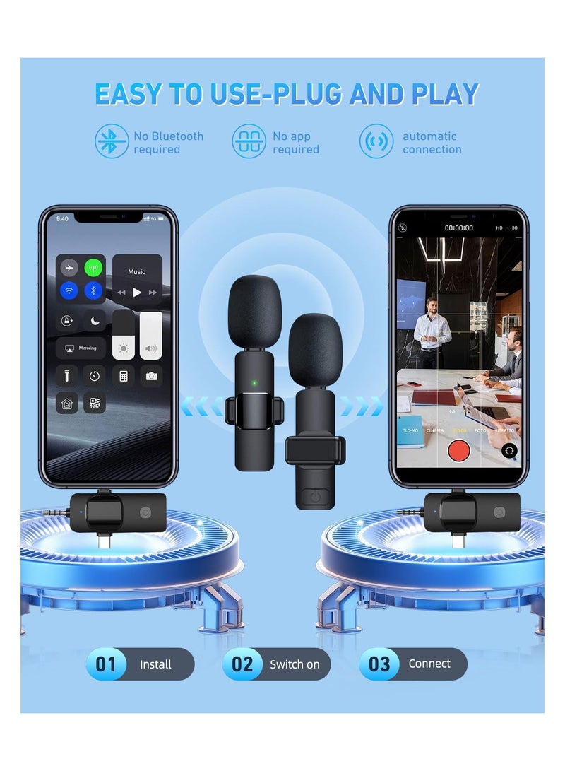 ميكروفونات لاسلكية، ميكروفون Lavalier لاسلكي لأجهزة iPhone/iOS/Android/PC/الكمبيوتر المحمول، ميكروفون بلوتوث يعمل بالقابس، مزامنة تلقائية لتقليل الضوضاء بـ 3 مستويات للتسجيل، البث المباشر، TikTok، You - Image 4