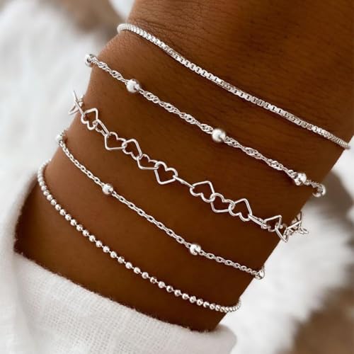 piercing 5PCS Silver Bracelet, Anti Tarnish Bracelet for Women, Anti Tarnish Jewelry, Bracelets for Women Stylish, Special Occasions and Gift Giving with Stackable Design - Image 2
