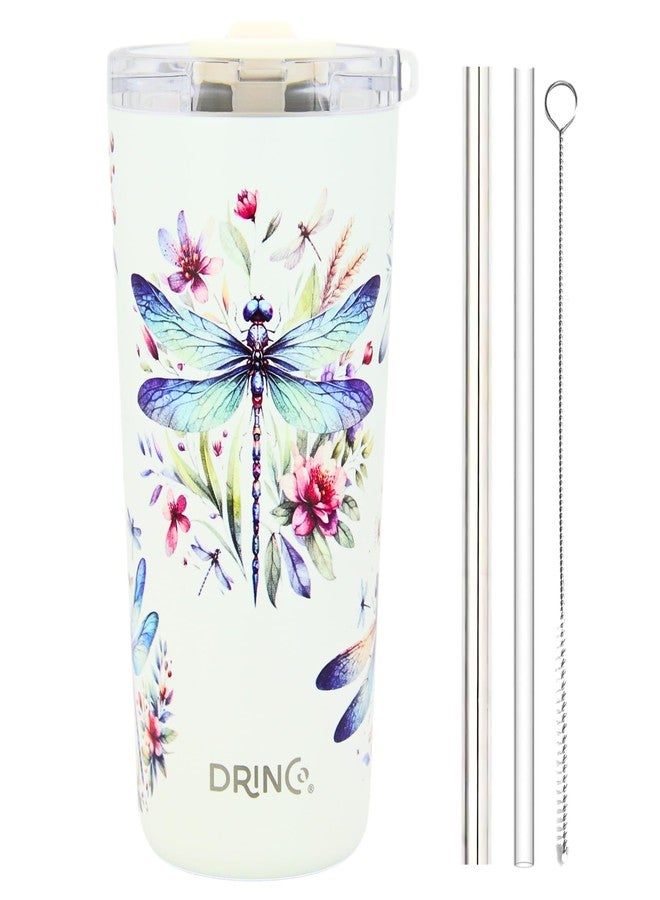 Drinco - 20 oz Stainless Steel Tumbler | Double Walled Vacuum Insulated Mug With Lid, 2 Straws, For Hot & Cold Drinks (20oz Dragonfly) - Image 2
